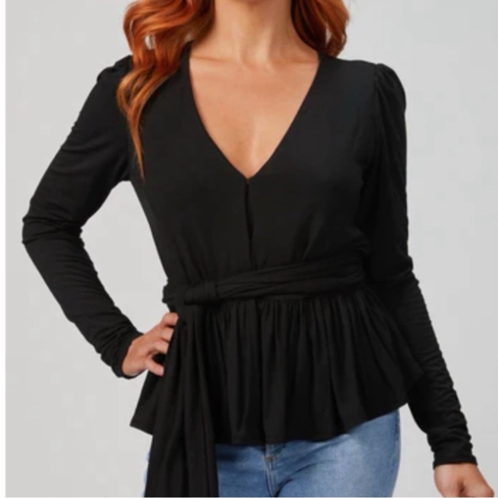 $200 Rebecca Taylor Black V-Neck long sleeve Blouse XL modal x large